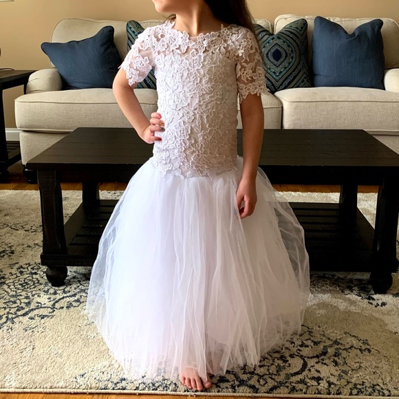 chinese dress ladies Fashion Mermaid Gloss Sparkling Silk Tulle Sweatheart Flower Girl Dress Sleeveless Jr Bridesmaid Dress, White / 4